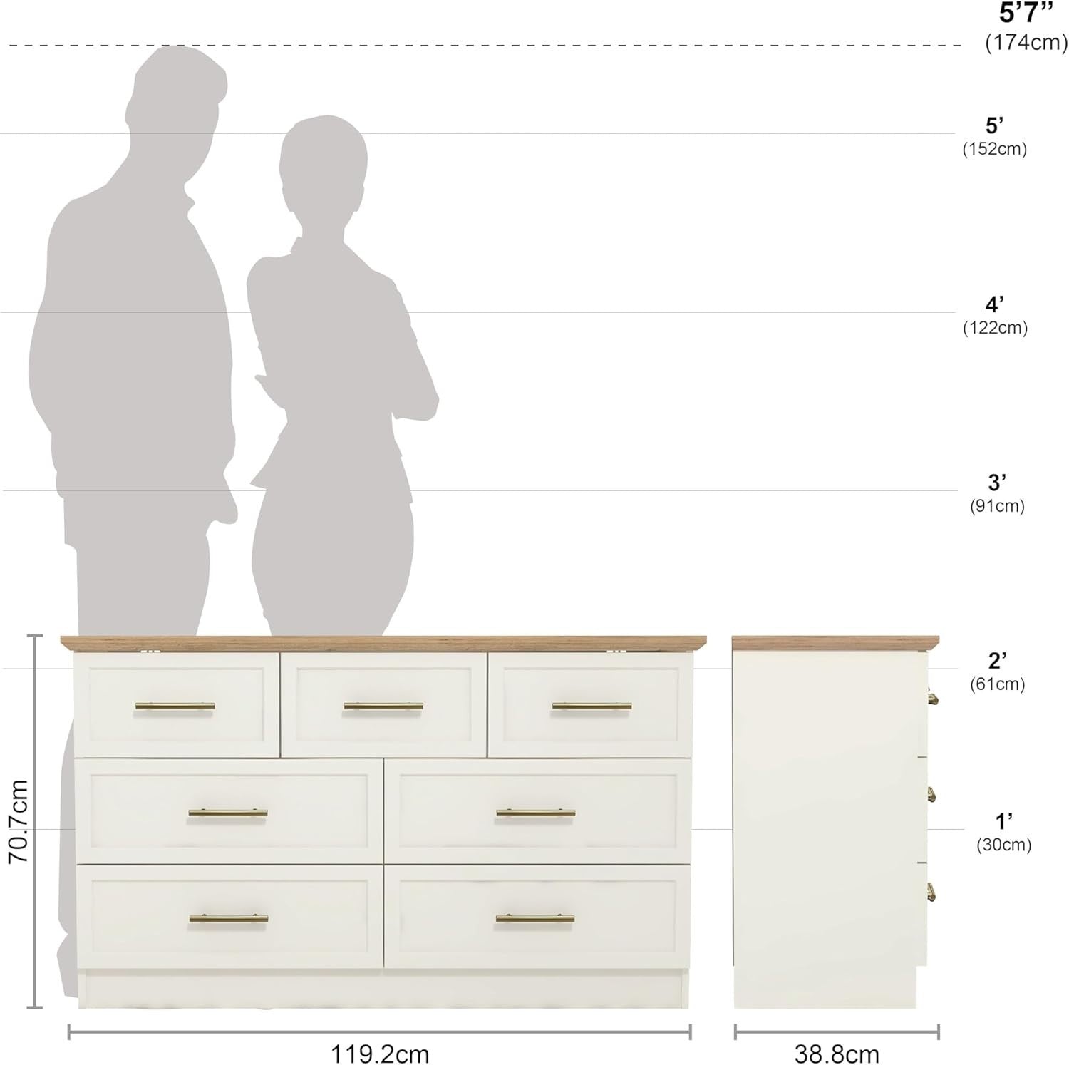 7-Drawer Storage Chest for Bedroom & Hallway – Modern Ivory & Oak Cabinet