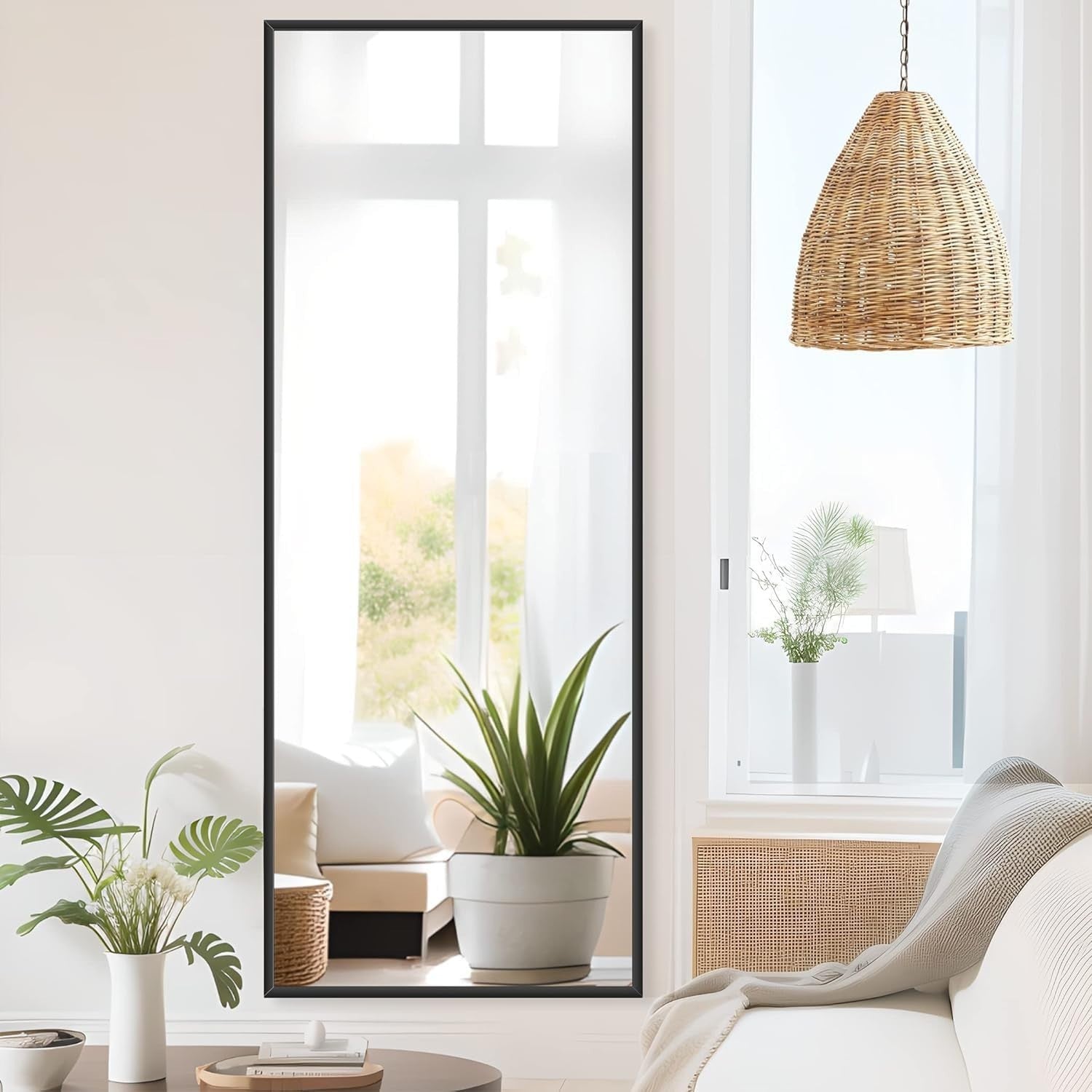 Full Length Mirror 161x52cm Wall Leaning Floor Mirror Black Frame Modern