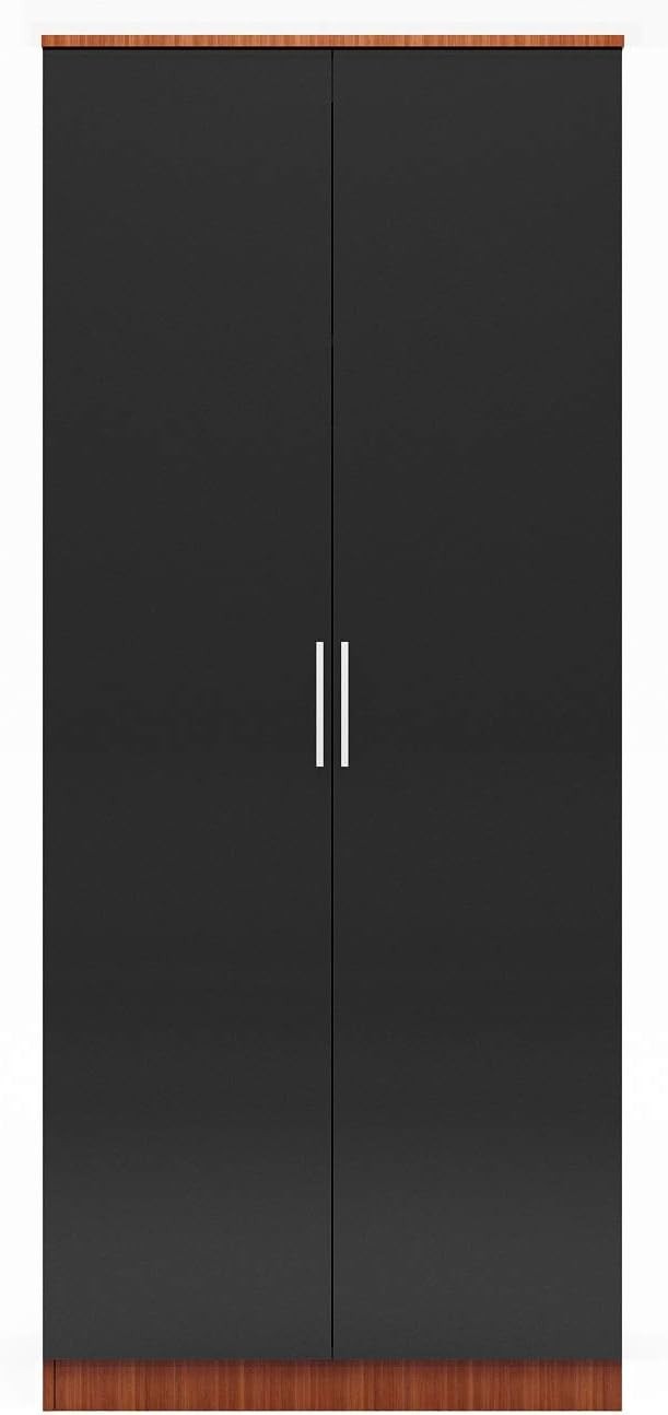 2 Door Wardrobe High Gloss Black Walnut Soft Close Modern Bedroom Storage
