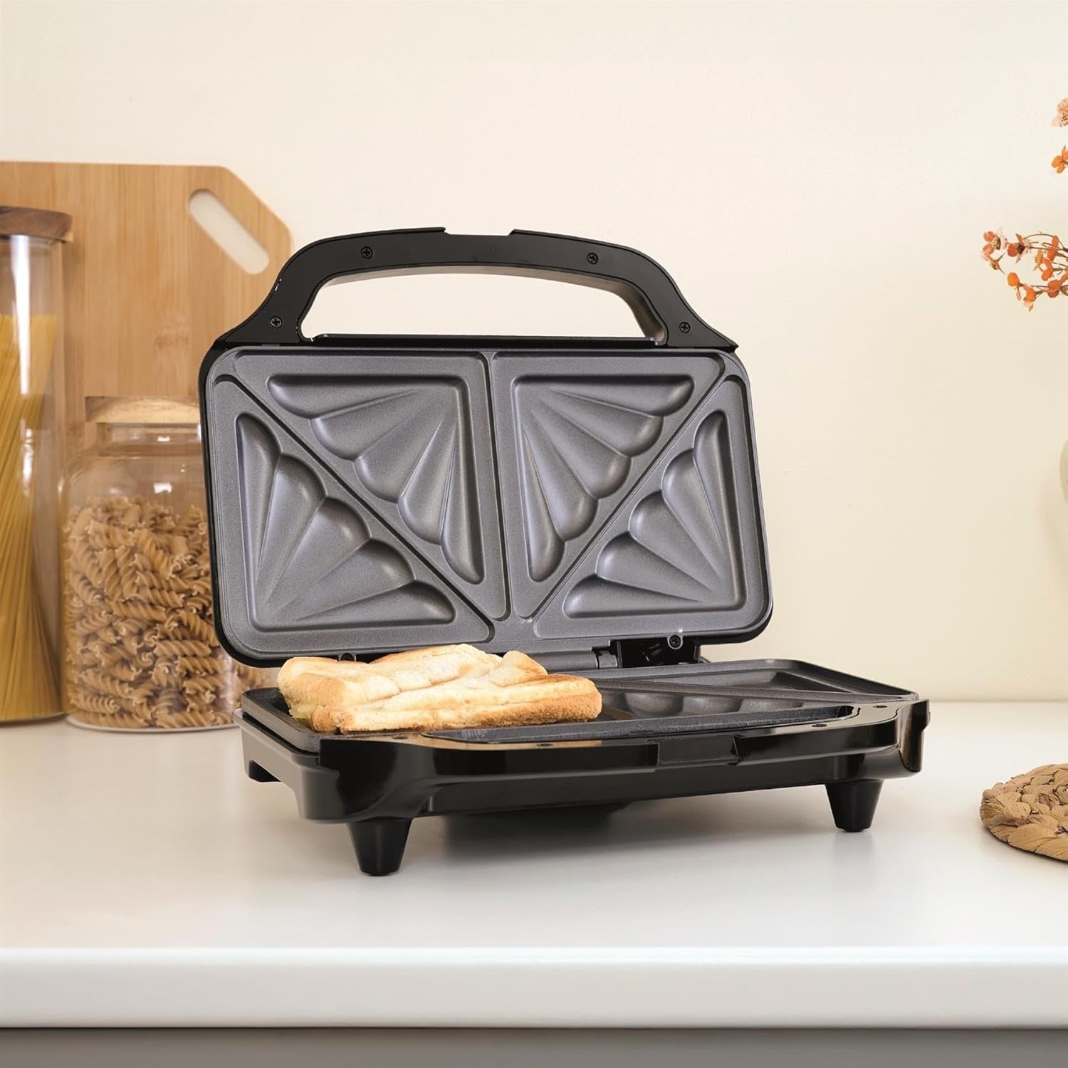 Deep Fill 2-Slice Sandwich Toaster 900W Non-Stick XL Plates Black