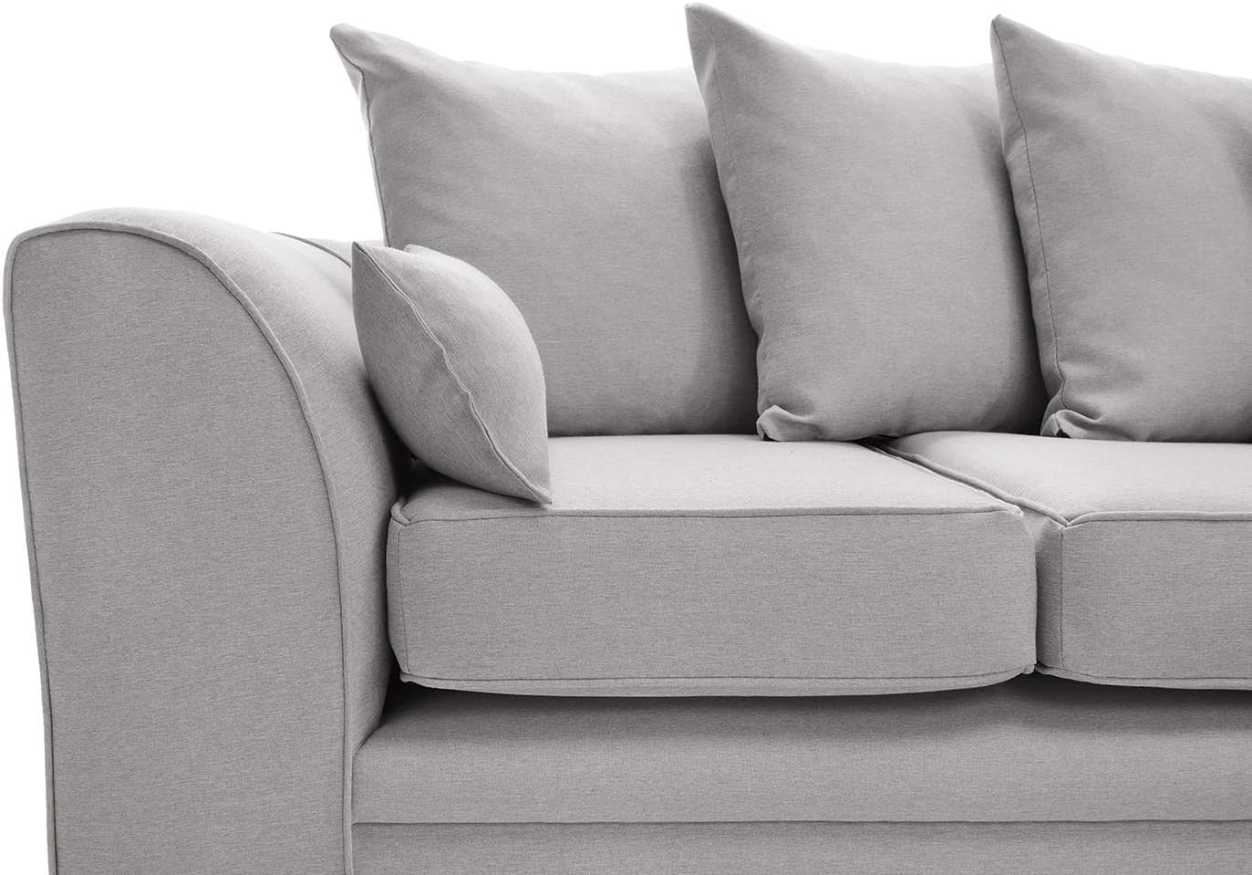 Light Grey L Shape Corner Sofa 3 Seater Brushed Cotton Cushions Durable