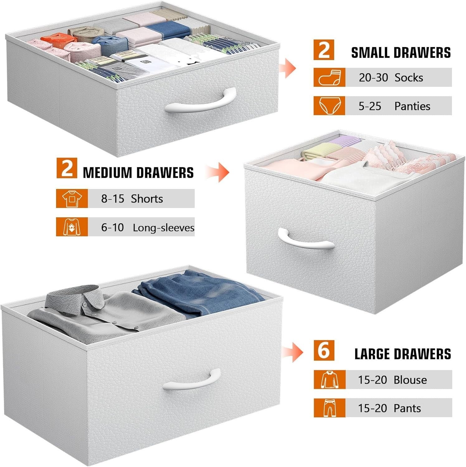 White 10-Drawer Tall Chest Fabric Drawers with Side Hooks & Storage Pockets