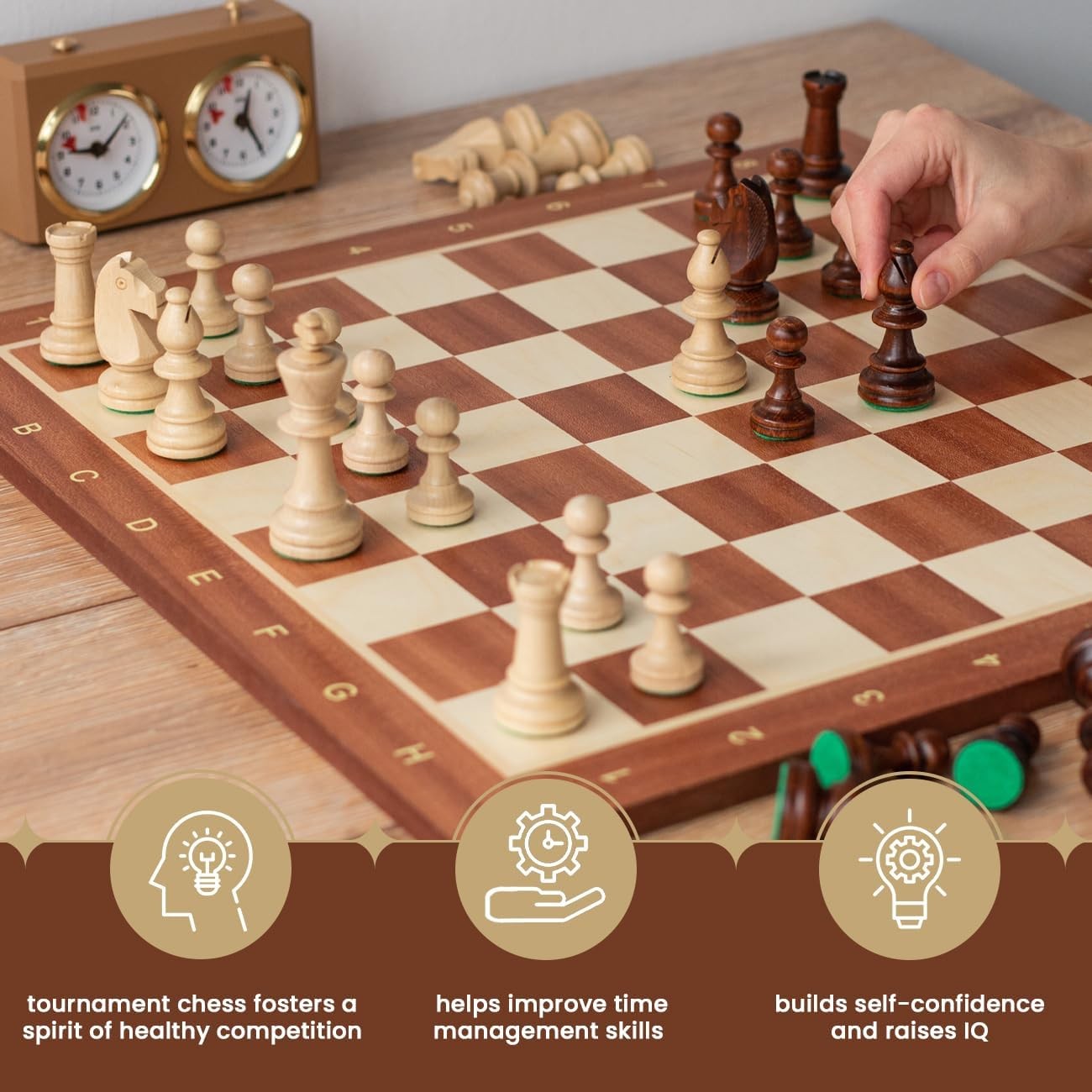 48cm Professional Wooden Chess Board Inlaid Mahogany Sycamore Tournament