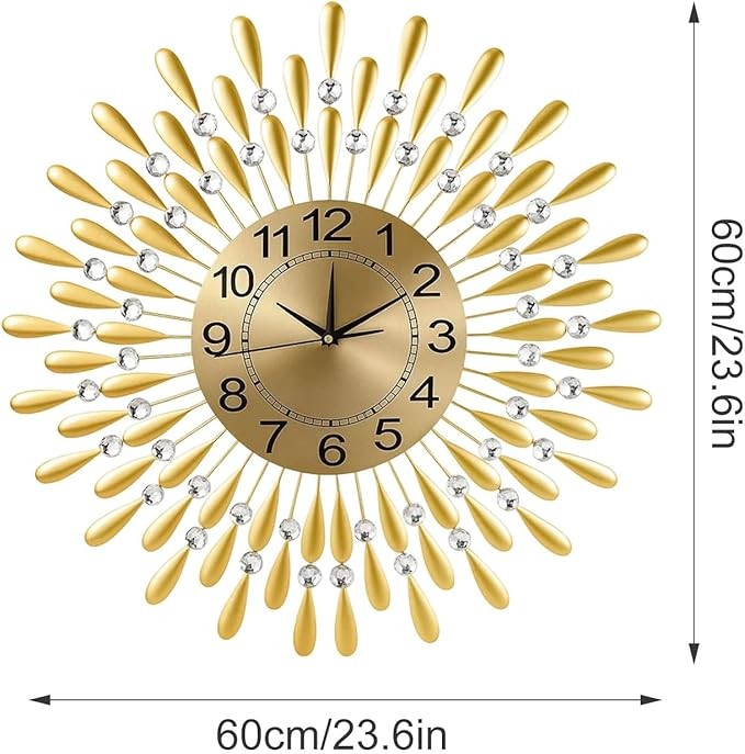 60cm Gold Sunflower Wall Clock Silent Modern Large Metal Decorative Clock