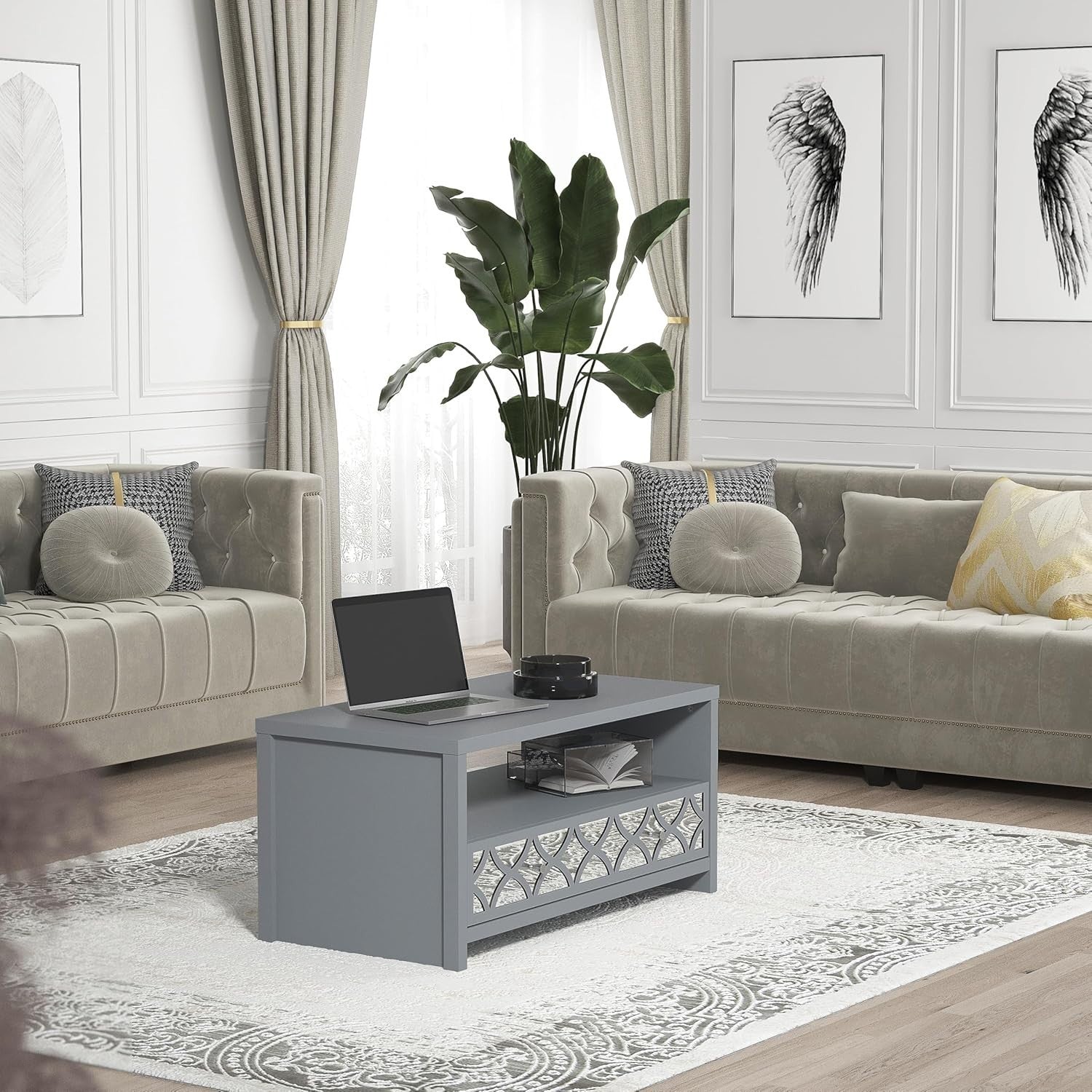 Modern Mirrored Coffee Table with Drawer – Space-Saving Storage Cabinet – Cool G