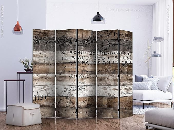Luxury Acoustic Room Divider 5 Panel Retro Wood Design Folding Privacy Screen