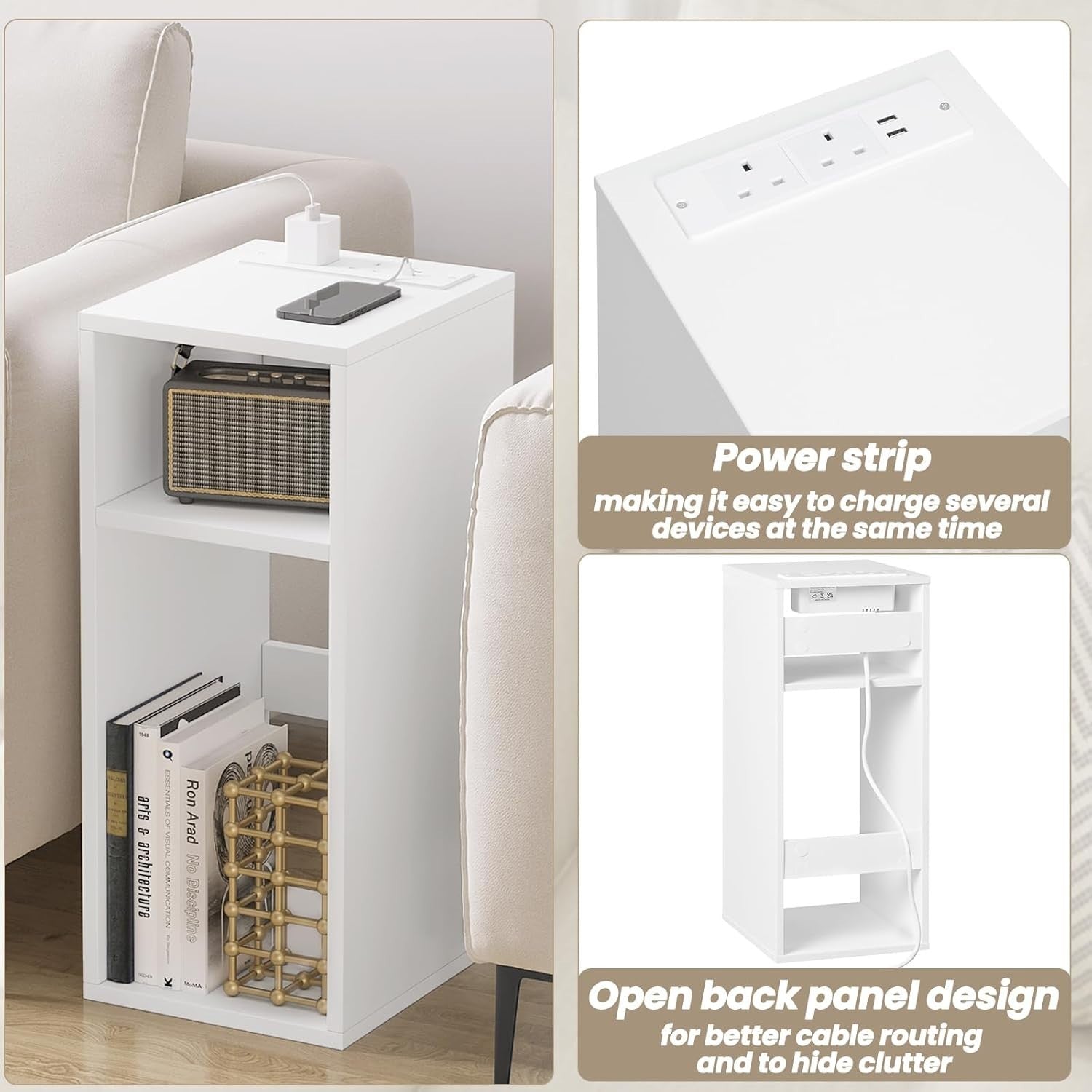 Set of 2 Smart Bedside Tables with USB Charging Ports & Storage Shelves