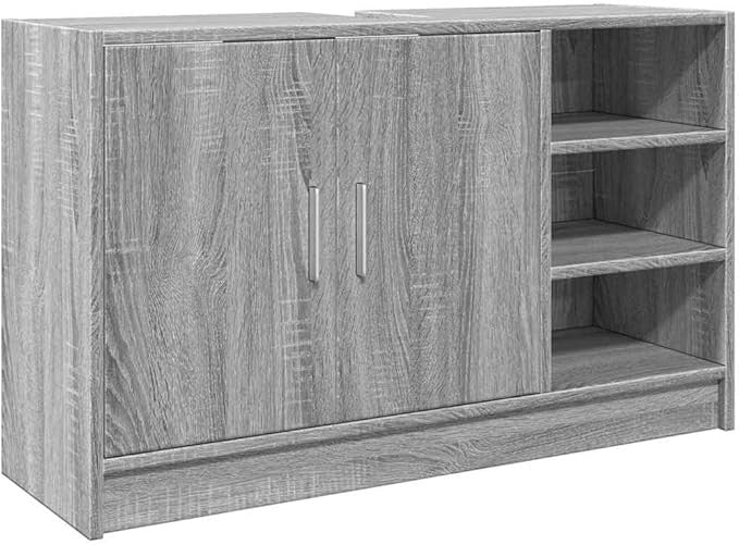 Grey Sonoma Bathroom Sink Cabinet 90cm Modern Storage Unit with 2 Doors & Shelve