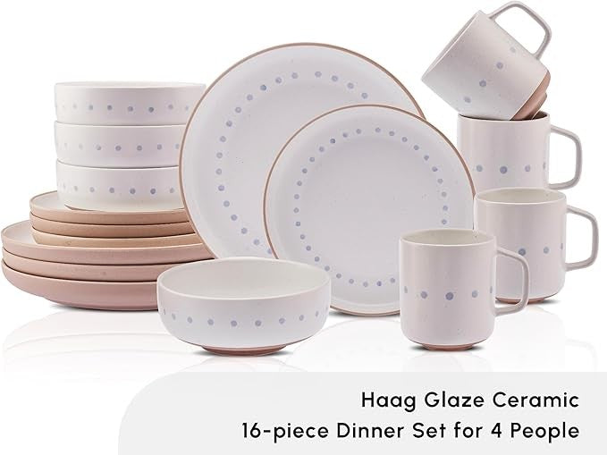 16 Piece Ceramic Dinner Set for 4 Plates Bowls Mugs Glazed Multi Color