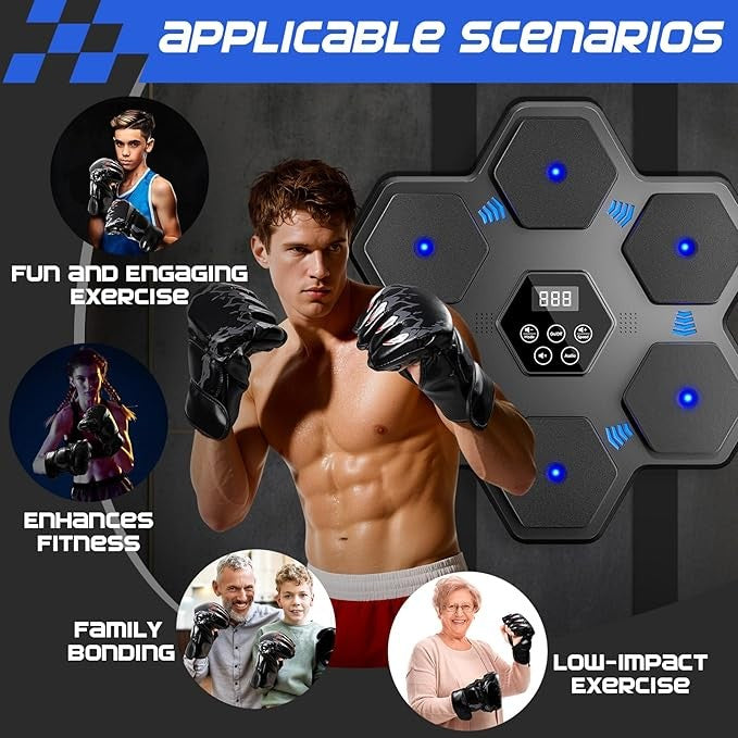 Smart Music Boxing Machine Wall Mount Bluetooth LED Punch Trainer Home Gym