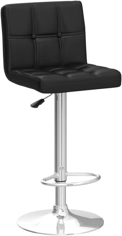 Adjustable Black PU Leather Bar Stools Set of 2 | Swivel Counter Chairs