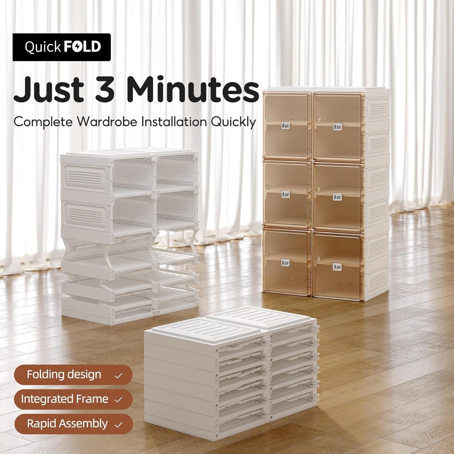 Stackable Shoe Storage Cabinet 2x4 Layer Magnetic Door Foldable Brown