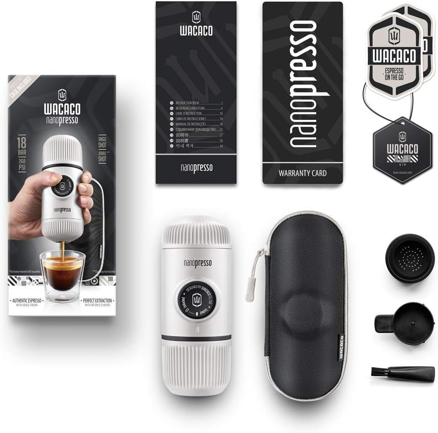 Portable Manual Espresso Maker with Case | High-Pressure Travel Coffee White