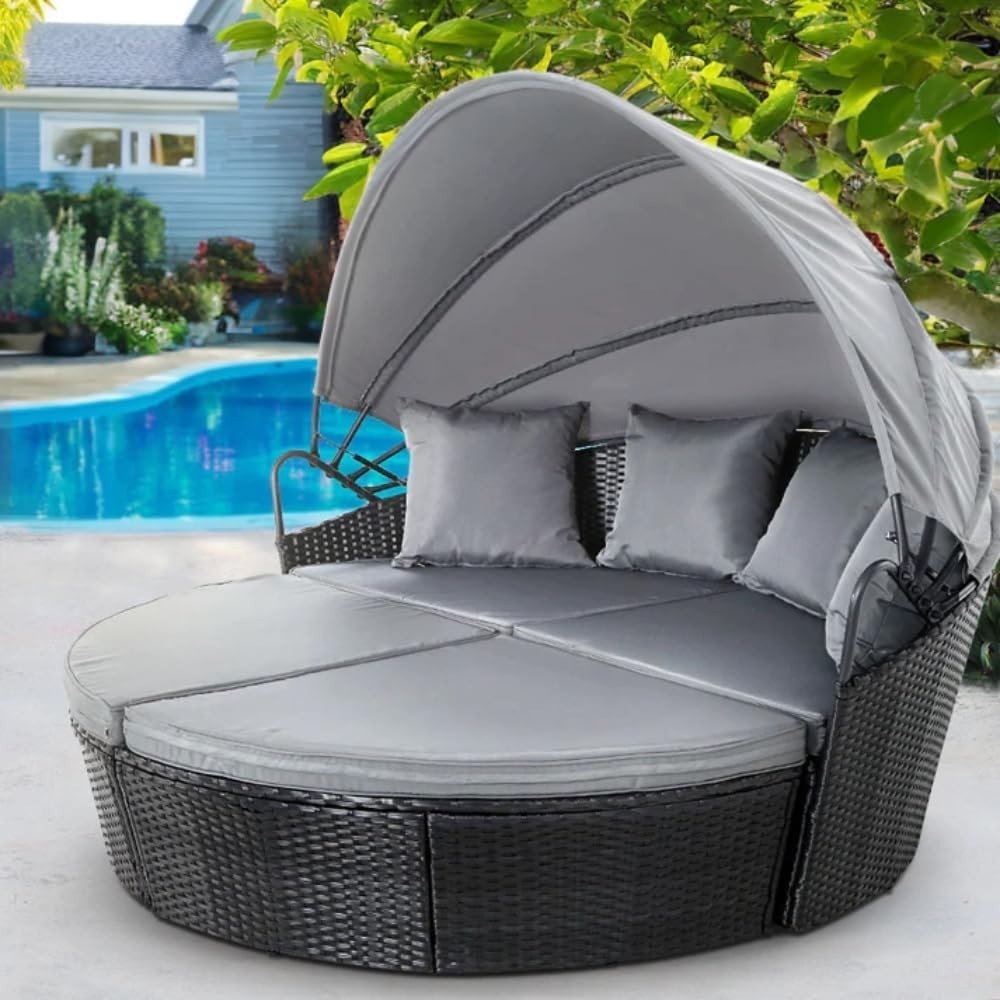 Luxury Outdoor Rattan Day Bed With Canopy Garden Lounger Sofa Set