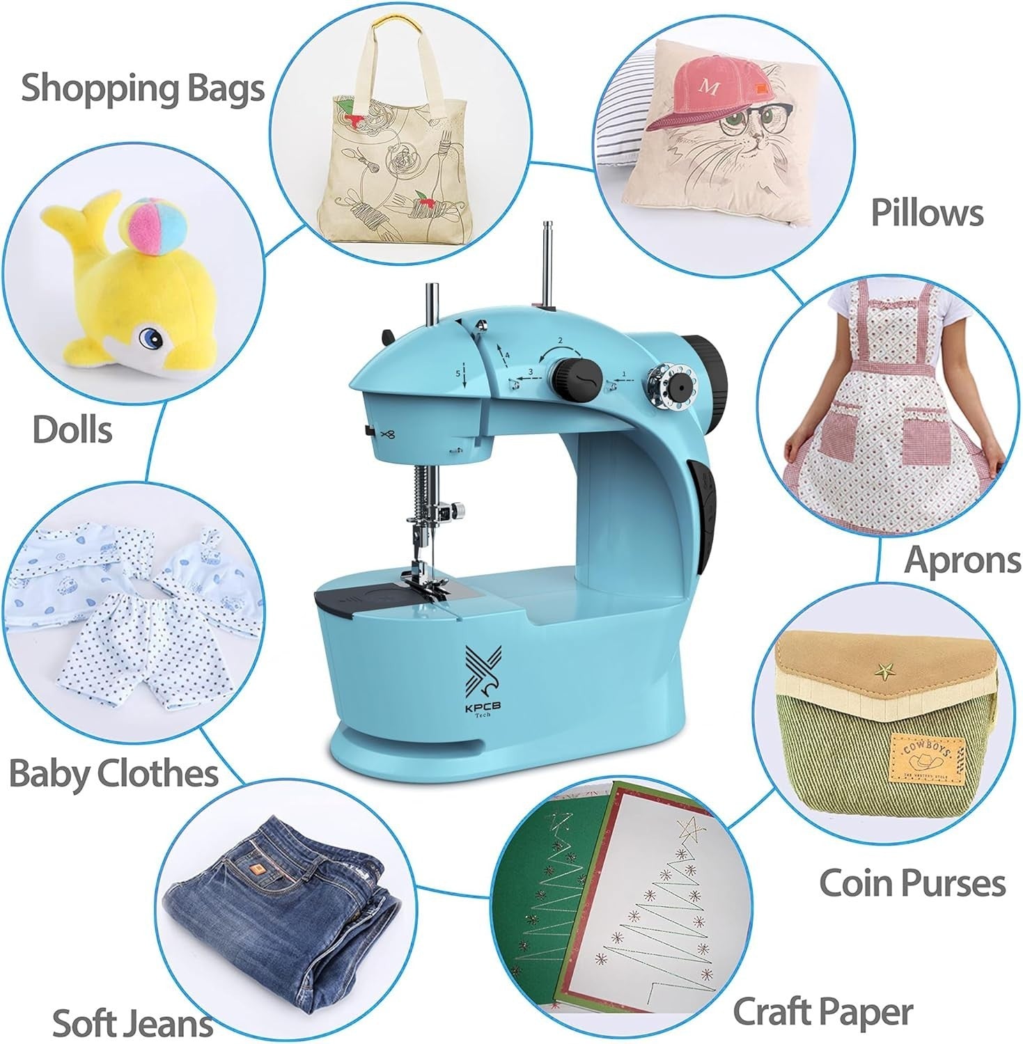 Mini Sewing Machine Portable Electric Beginner Sewing Kit 42PCS Blue