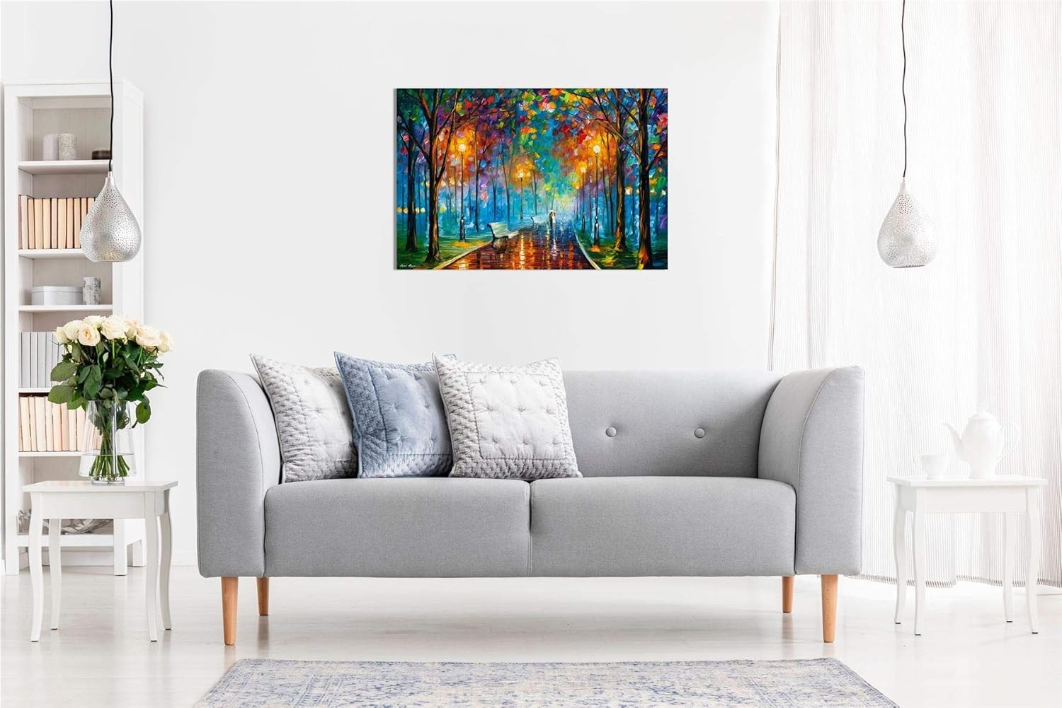 Misty Night Park Canvas Wall Art Street Scene Picture Print Home Decor 12x8