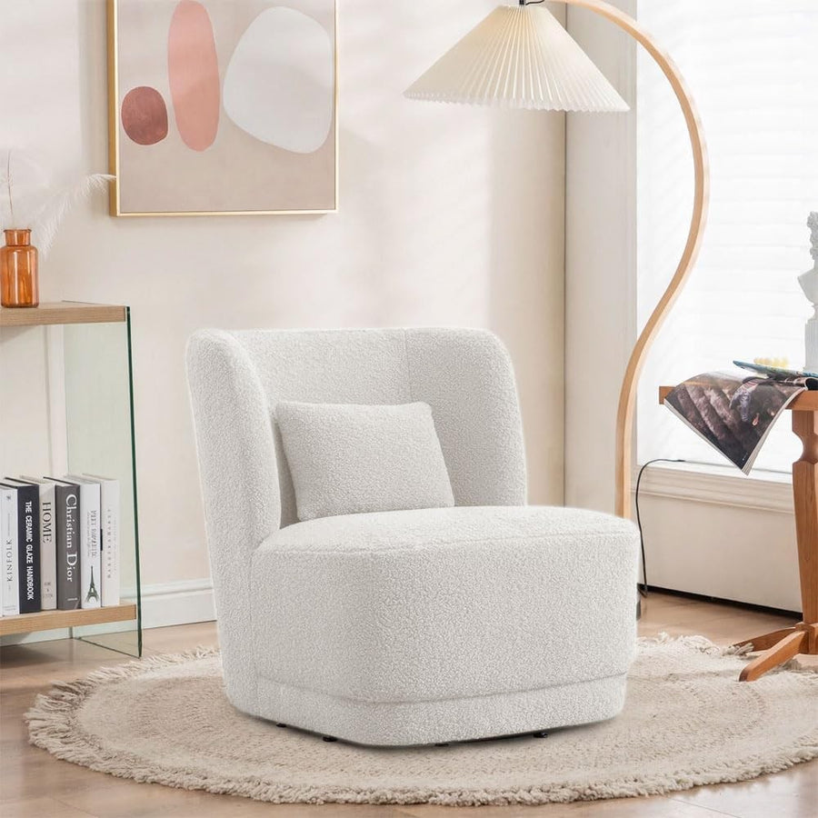 Swivel Teddy Tub Chair White 360° Accent Barrel Lounge Chair