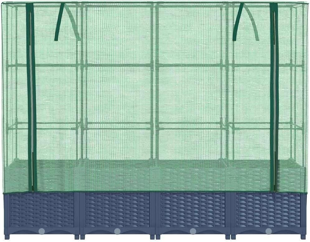 Raised Bed Planter with Greenhouse Cover 160x40x138cm | Rattan Look