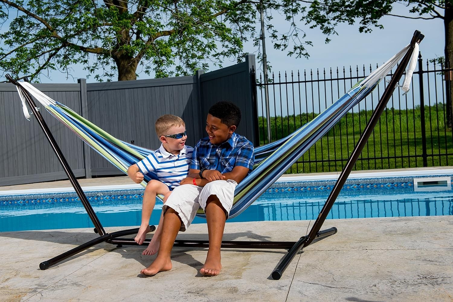 Double Cotton Hammock with Stand 204kg Capacity Portable Indoor Outdoor Relax