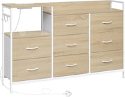8 Drawer Fabric Chest with USB Ports Power Strip Light Oak White Storage Unit
