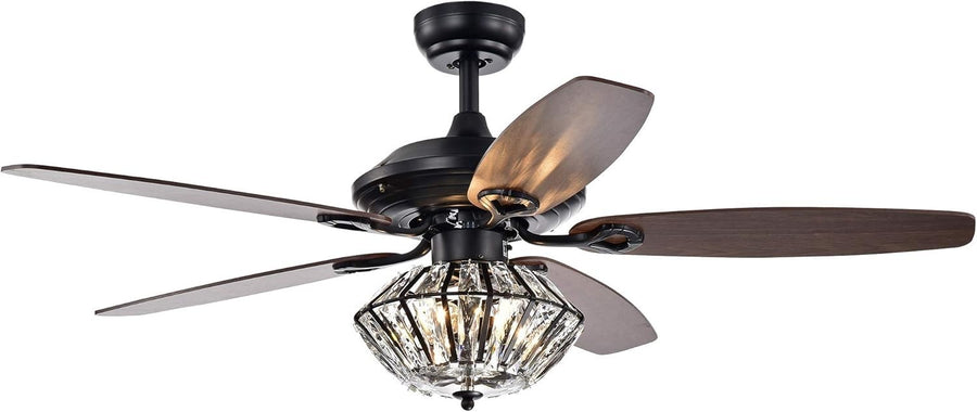 Warehouse of Tiffany 52" Toshevo Crystal Ceiling Fan, Remote, 3-Light, Black