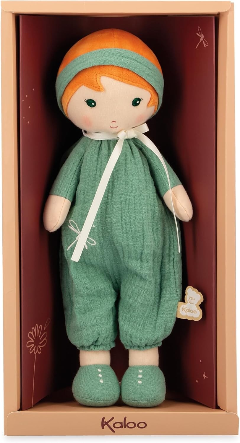32cm Soft Fabric Rag Doll Muslin Dungarees Personalised Ribbon Newborn Gift