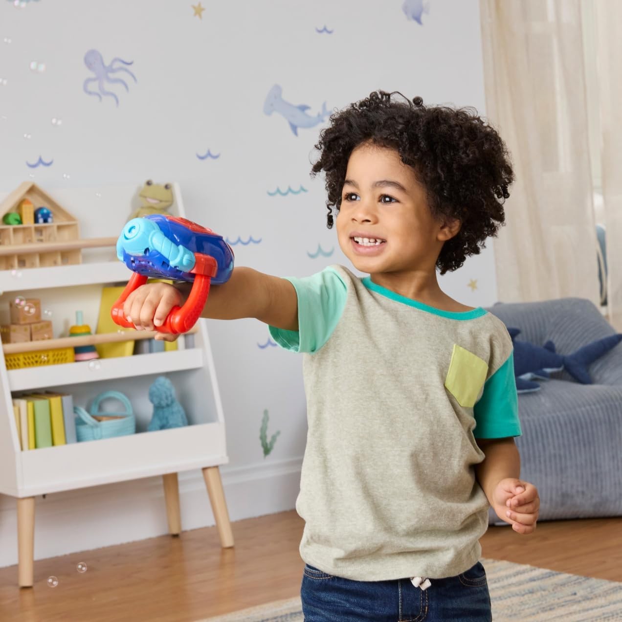 Kids Superhero Bubble Blaster Toy with 3 Wands & Solution