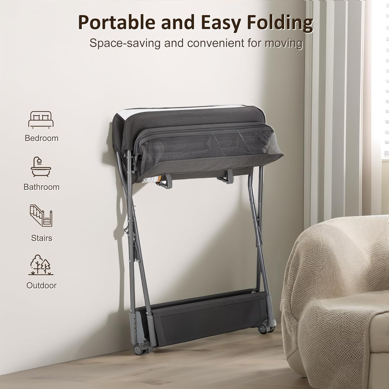 Baby Changing Table Adjustable Folding Diaper Station with Storage Dark Grey