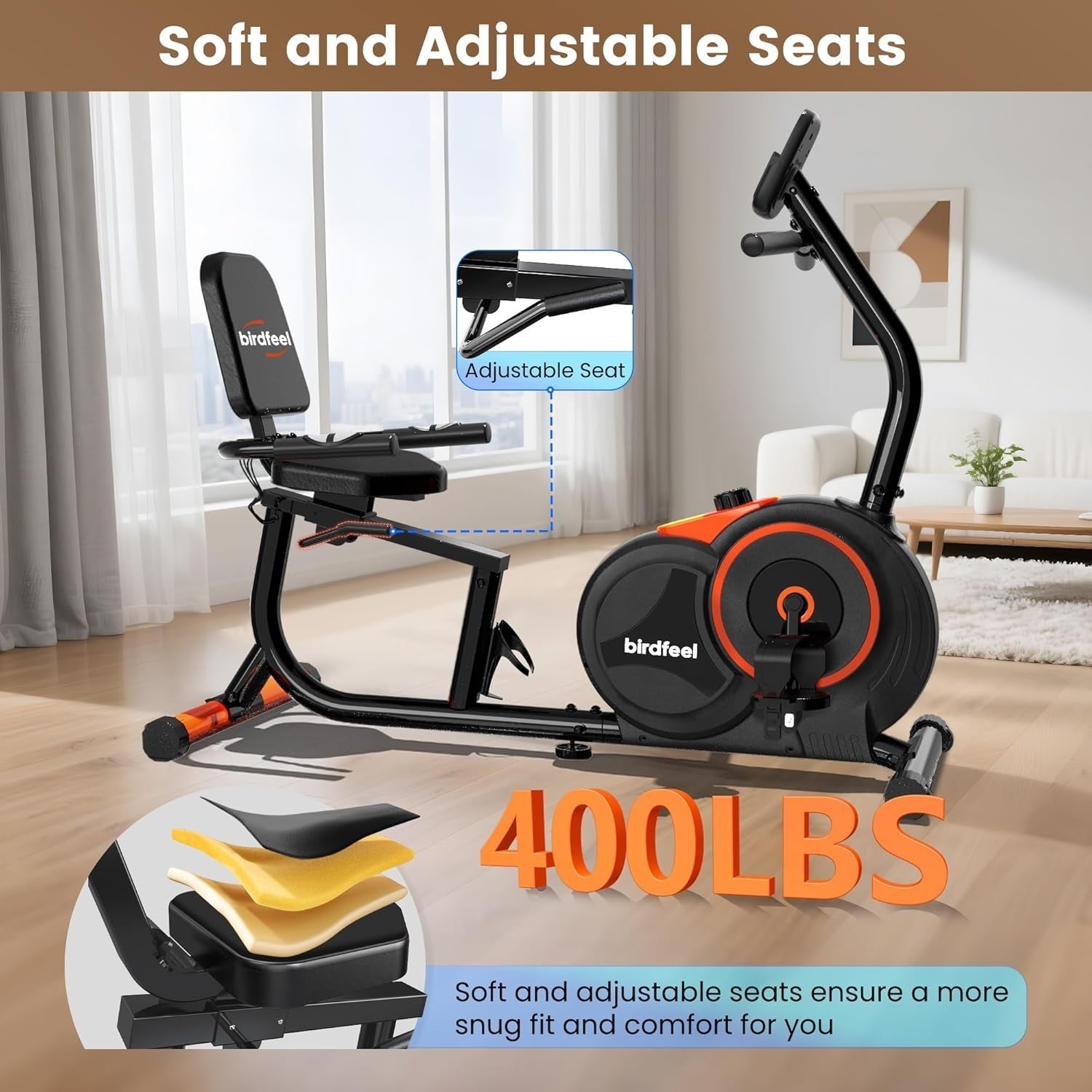 Recumbent Exercise Bike Magnetic 16-Level Quiet Adjustable Seat Heart Rate Home