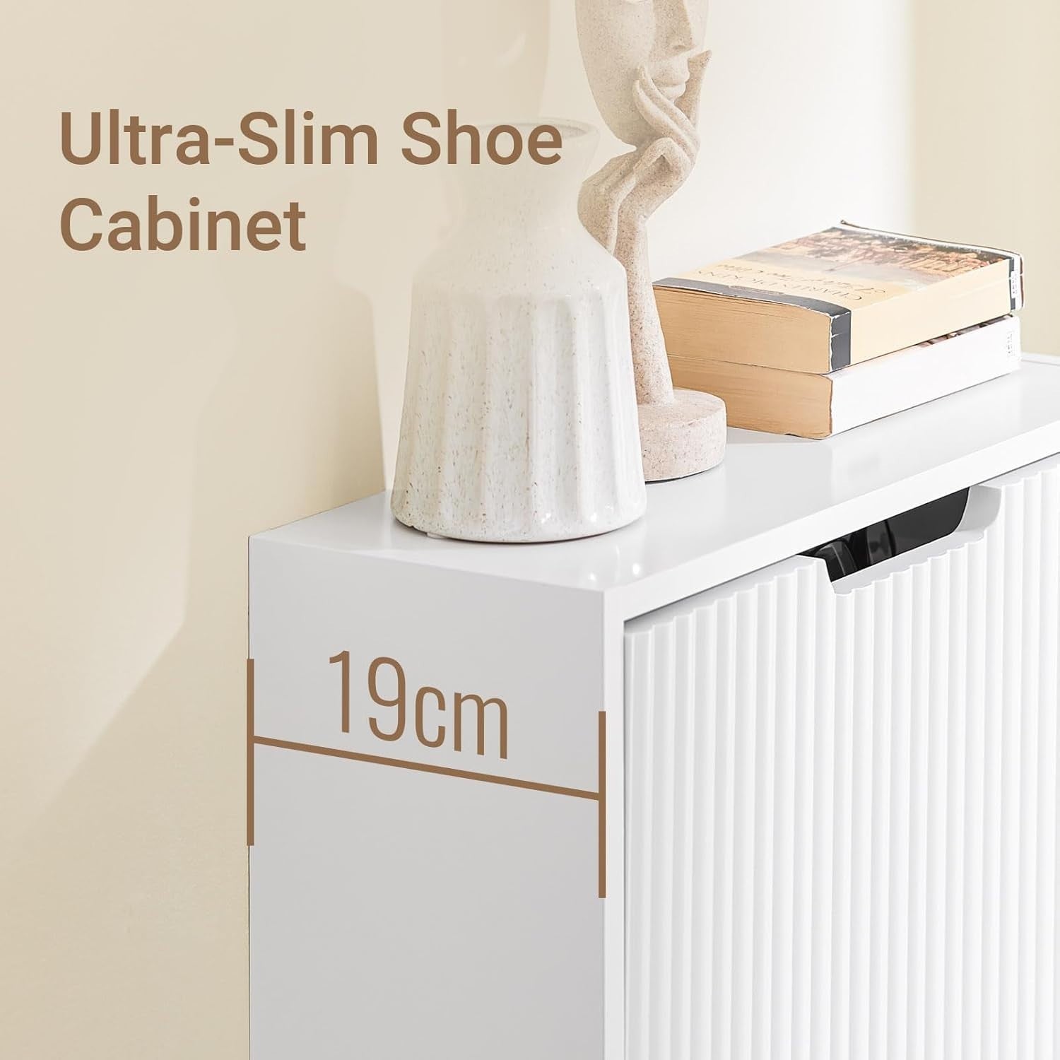 Slim Shoe Cabinet 2 Flip Drawers Narrow Hallway Storage Unit 19cm Deep