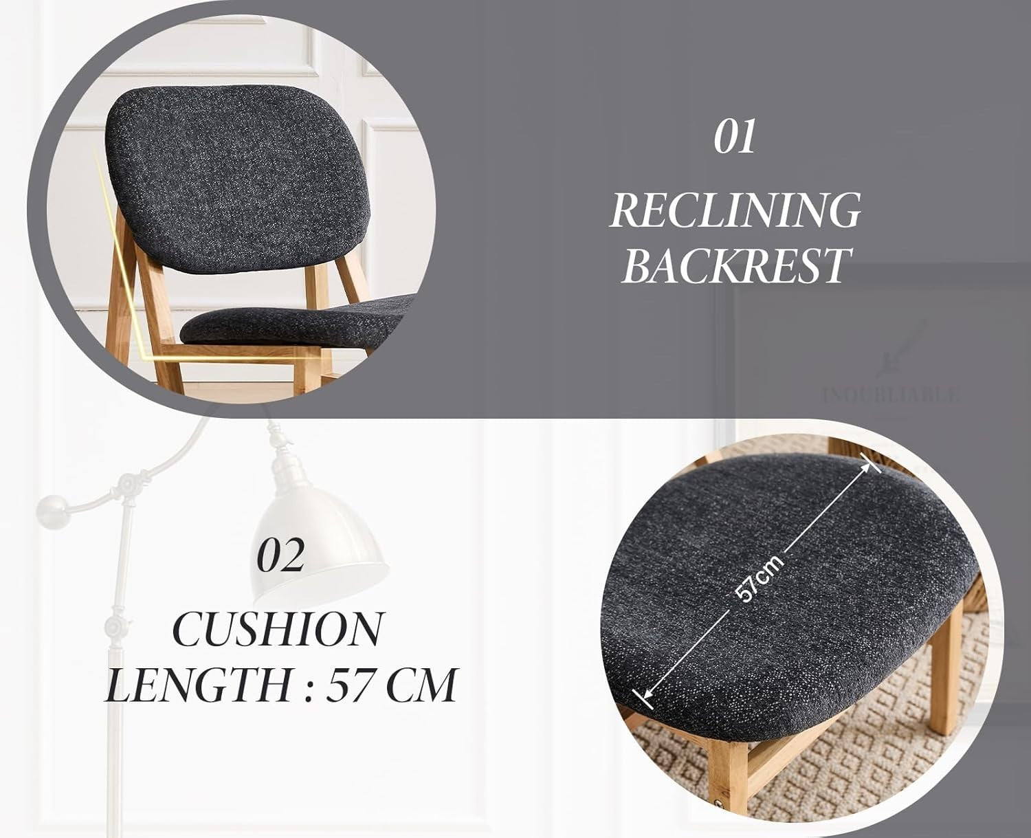 Retro Wooden Lounge Chair Grey Chenille Armchair for Living Room Decor