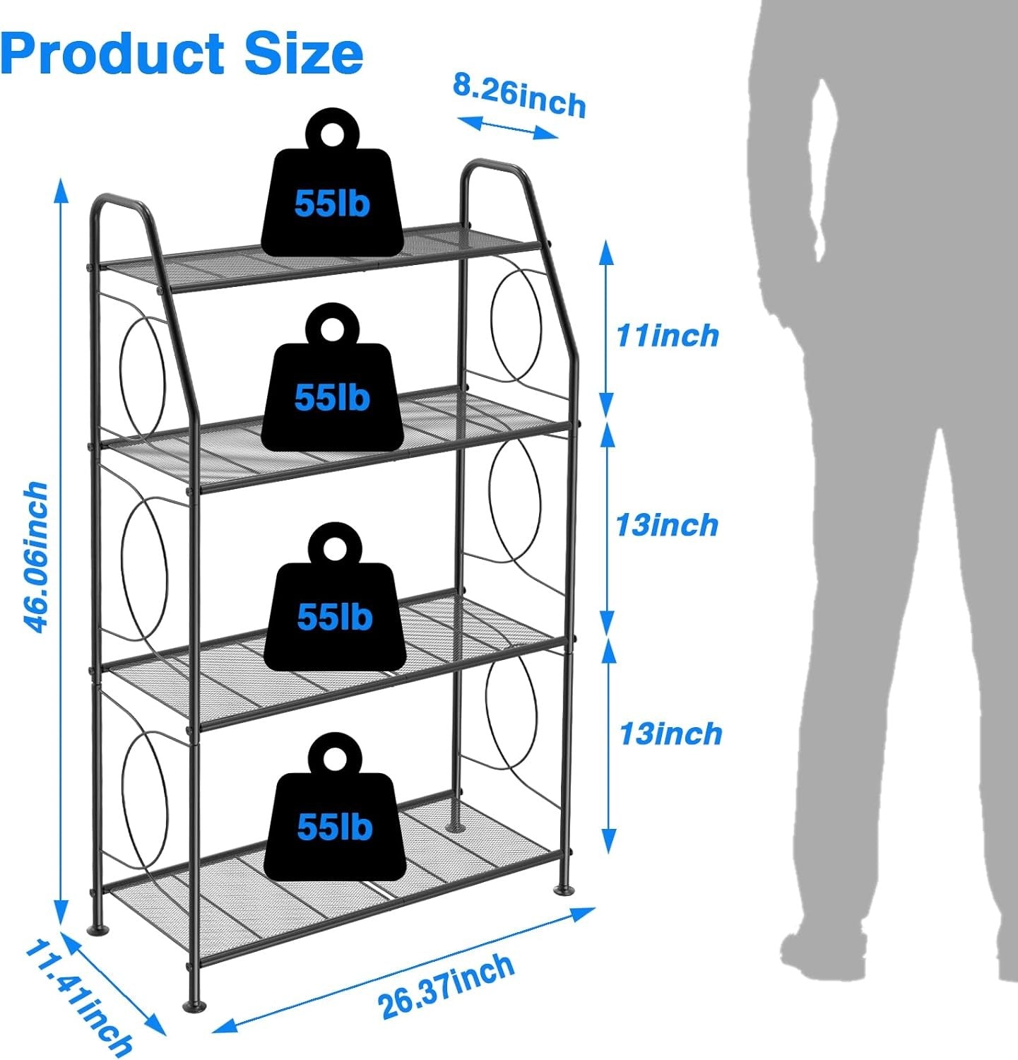 4 Tier Black Metal Plant Stand | Tall Indoor Outdoor Garden Shelf Display Rack