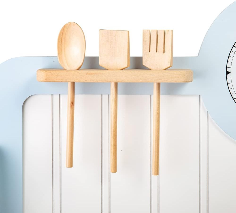 Wooden Kids Play Kitchen Blue w/ Oven Sink Utensils Country Style