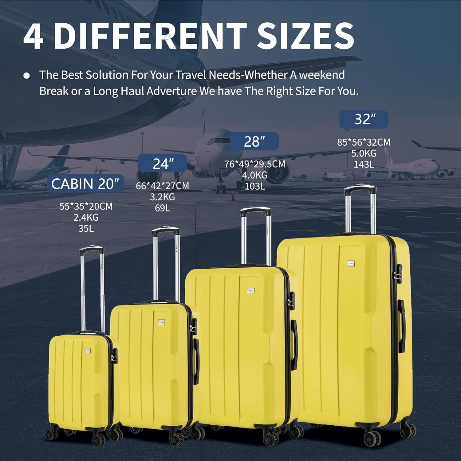 2 Piece Travel Case Set Cabin & Medium ABS Hard Shell 4 Wheel Spinner