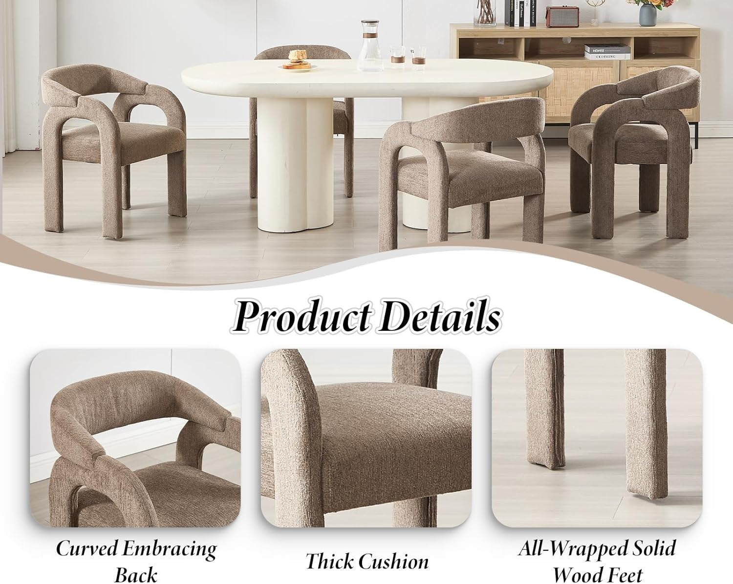 Brown Modern Dining Chairs Set of 2, Upholstered Armrest Tub Seats