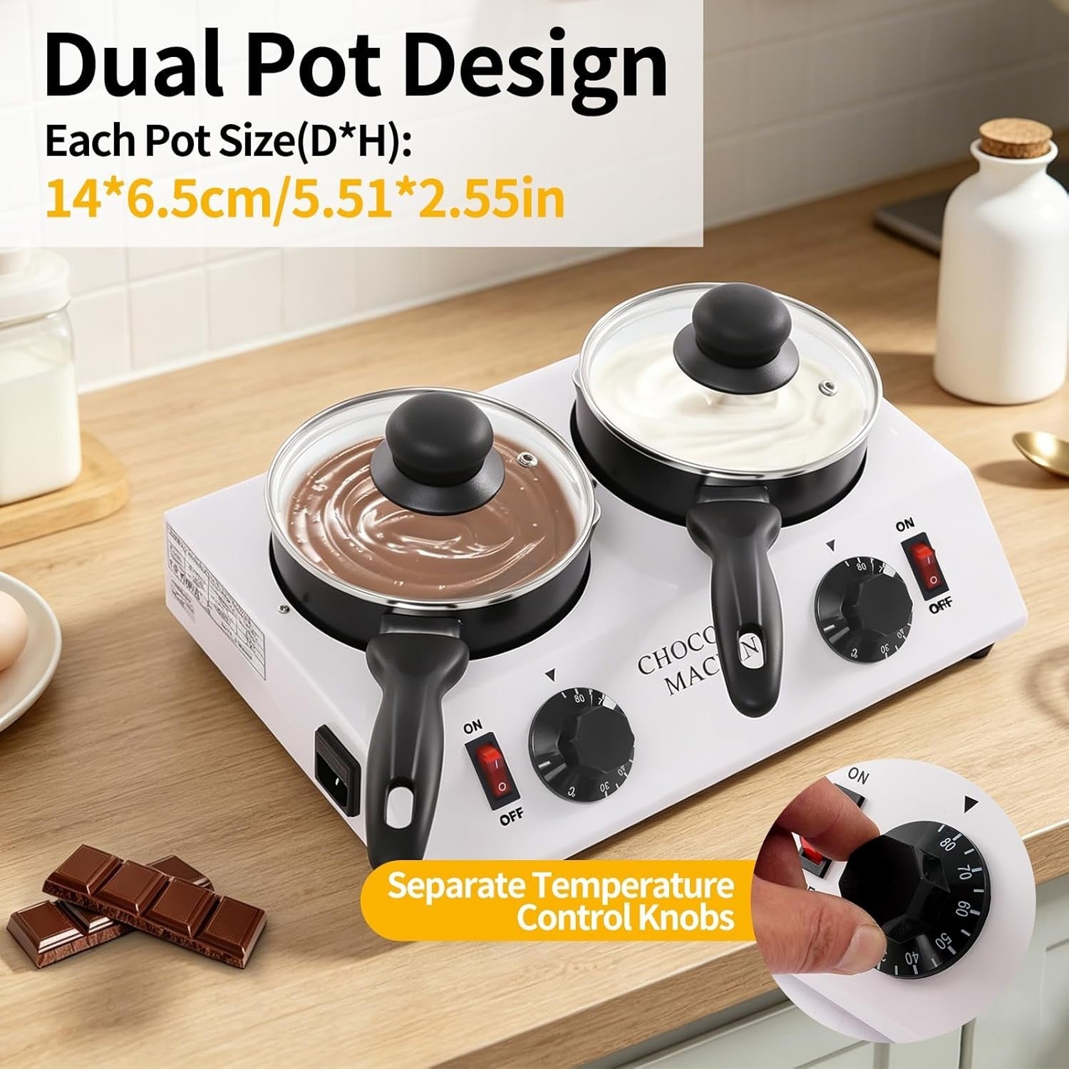 Double Pot Chocolate Tempering Machine Electric Melting Warmer 40W