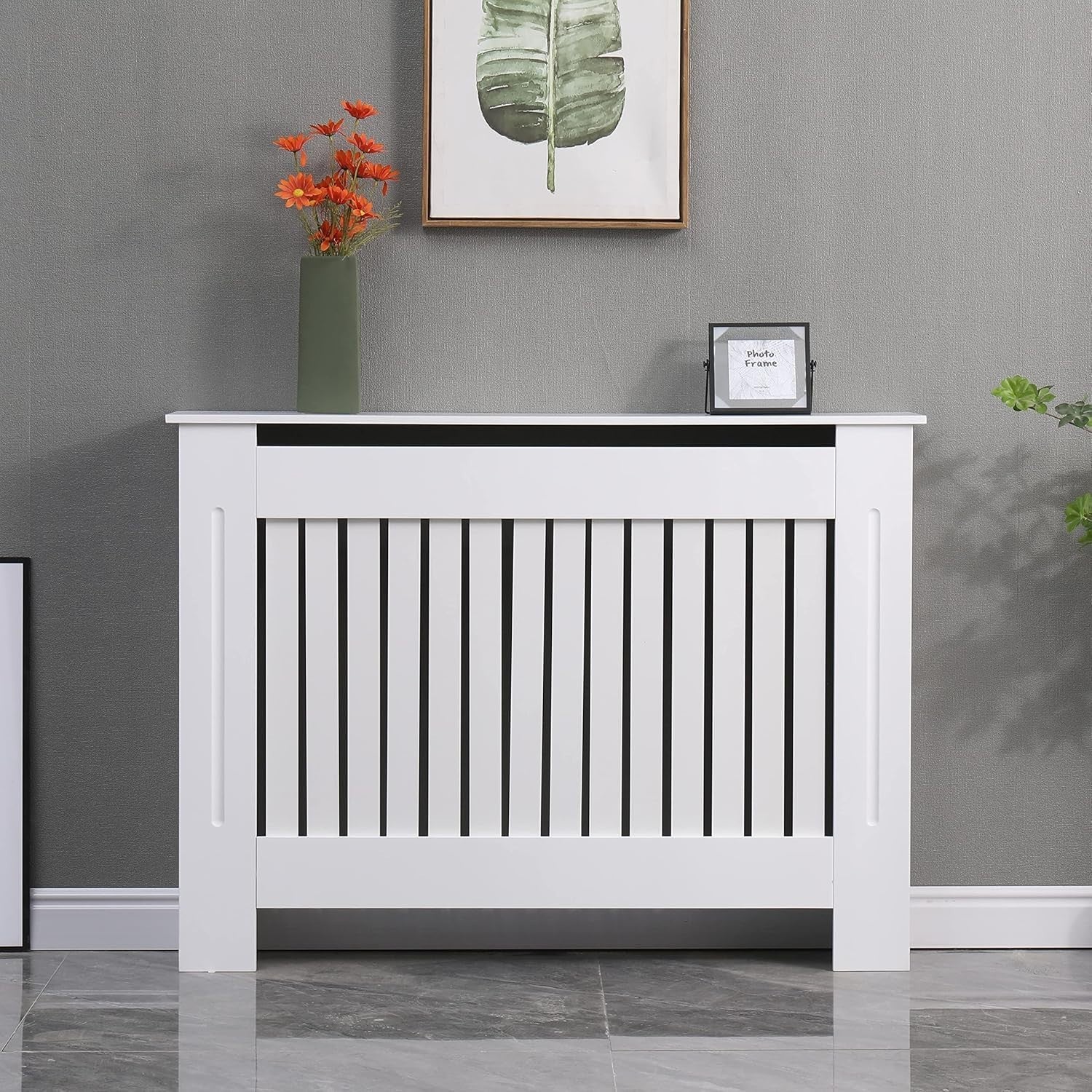 Medium White Radiator Cover | Modern MDF Vertical Slat Cabinet Elegant Design