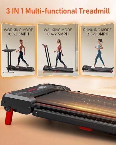 Under Desk Walking Pad Treadmill 330lb Capacity 2.5HP Incline