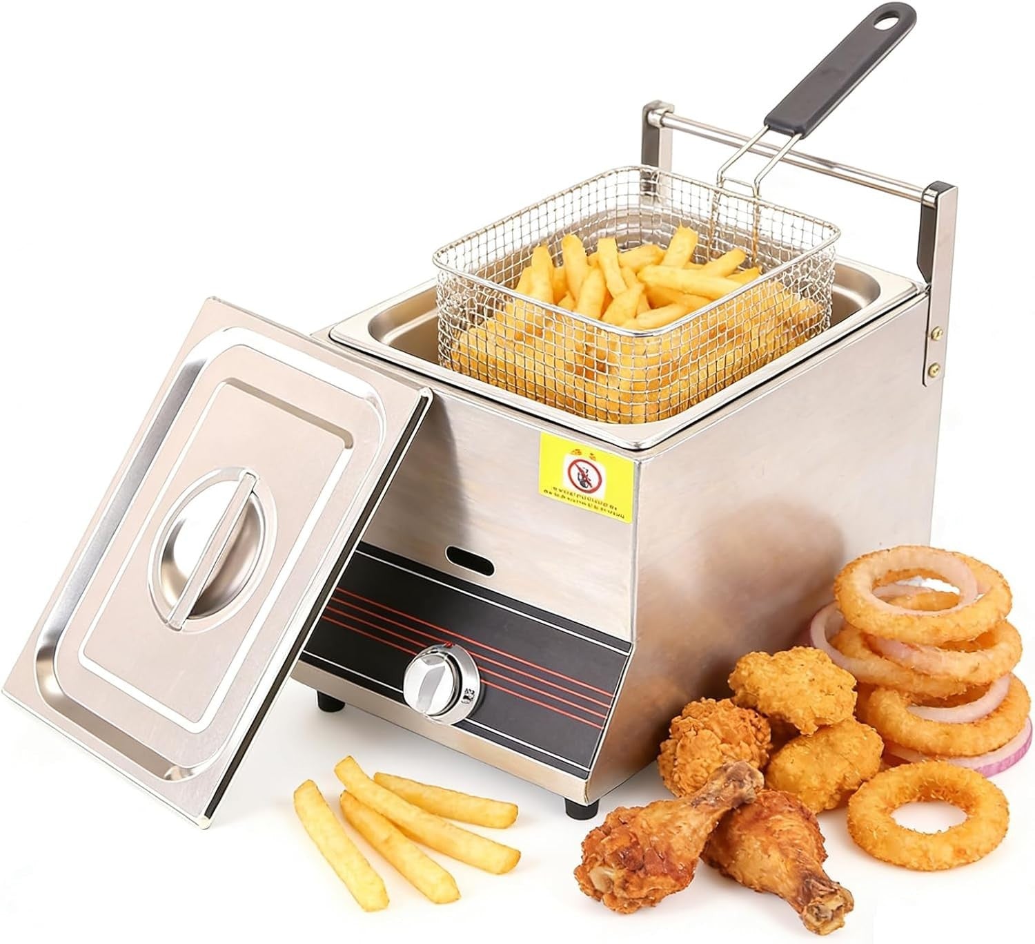 8L Gas Deep Fat Fryer Stainless Steel Countertop LPG Basket Lid
