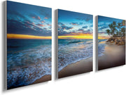 Sunset Beach Wall Art Set of 3 Framed Canvas 12x16in