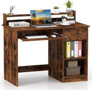 Rustic Brown Computer Desk with Storage Shelves Drawer Keyboard Tray