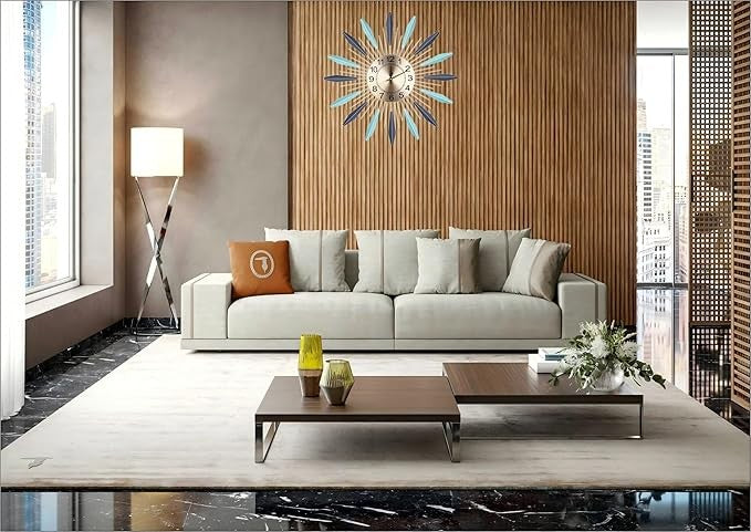 Large 20.5" Sunburst Wall Clock Modern Silent Metal Scandinavian Home Decor