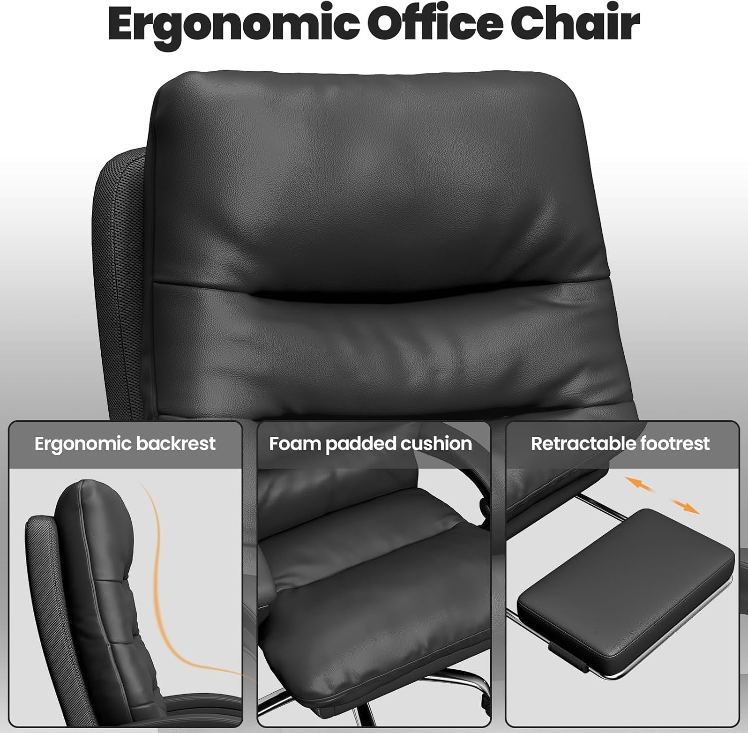 Executive Office Chair Ergonomic PU Leather Computer Desk Seat Adjustable Reclin