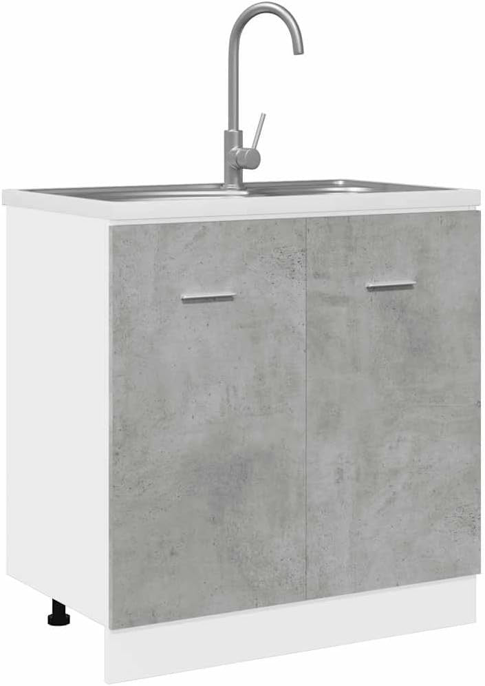 Concrete Grey Under Sink Cabinet 80x46x81.5cm Modern Kitchen Storage Unit