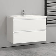 800mm White Wall Hung Bathroom Vanity Unit with Basin Sink 2 Drawer Storage