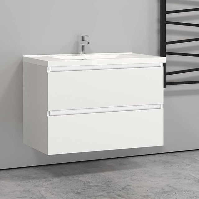 800mm White Wall Hung Bathroom Vanity Unit with Basin Sink 2 Drawer Storage