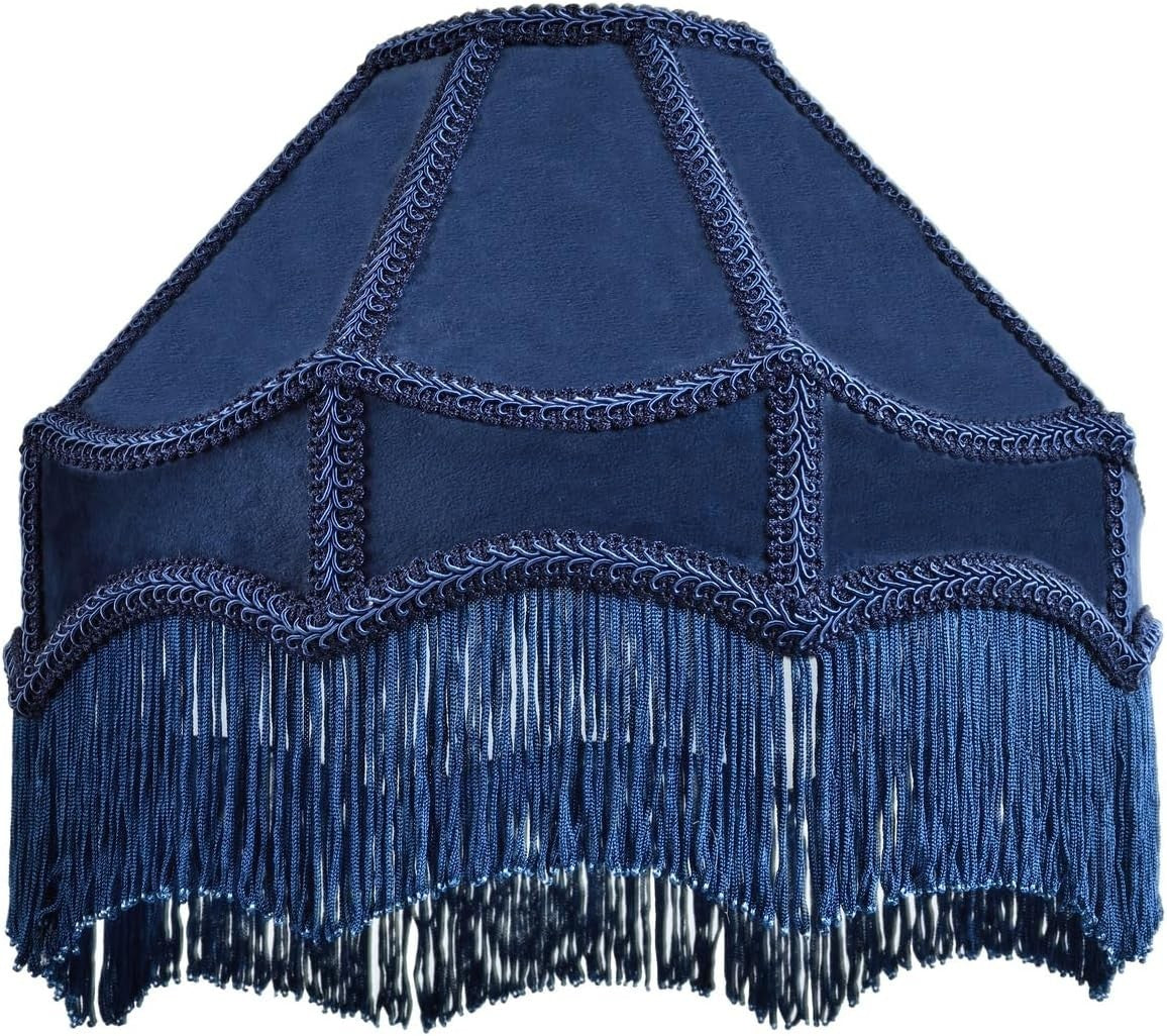 Victorian Empire Velvet Lampshade Midnight Blue Tassel Pendant 30cm
