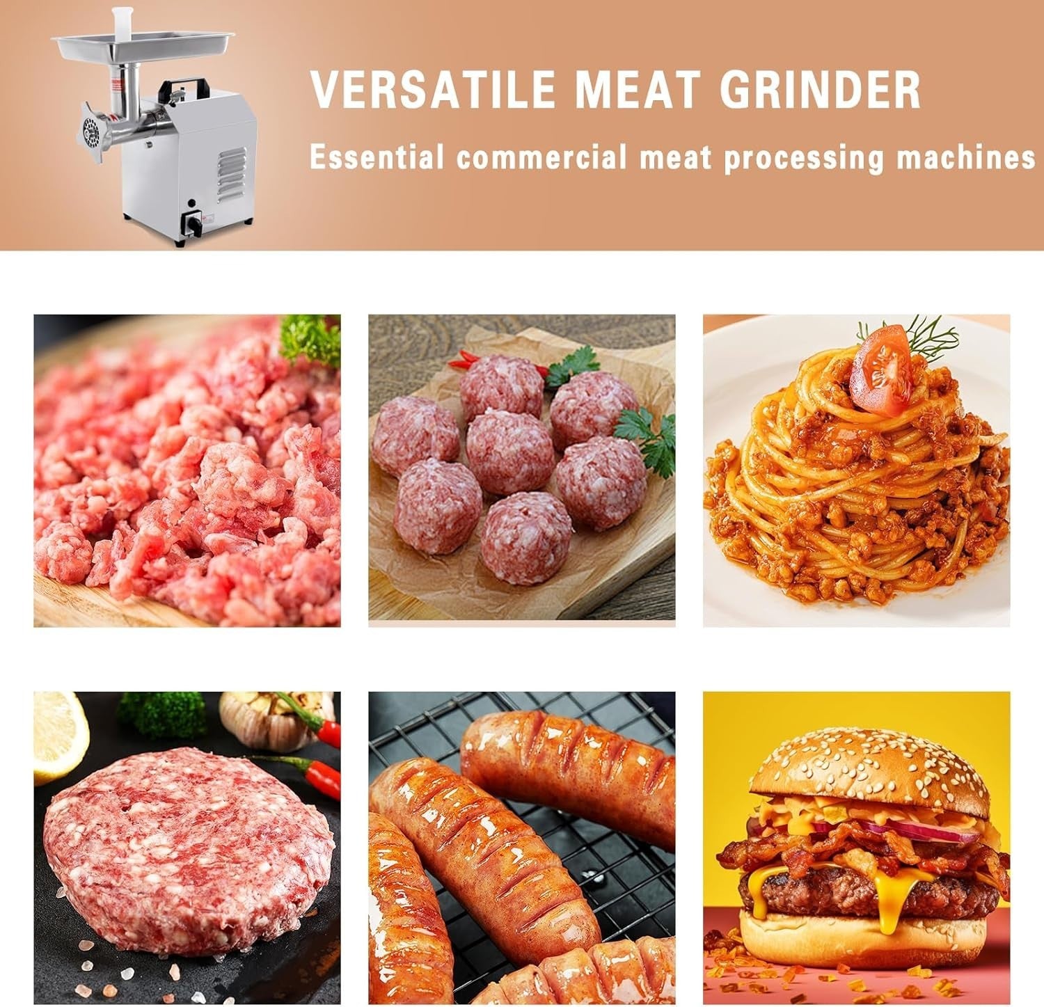 550W Commercial Meat Grinder Sausage Maker 80kg h Stainless Steel