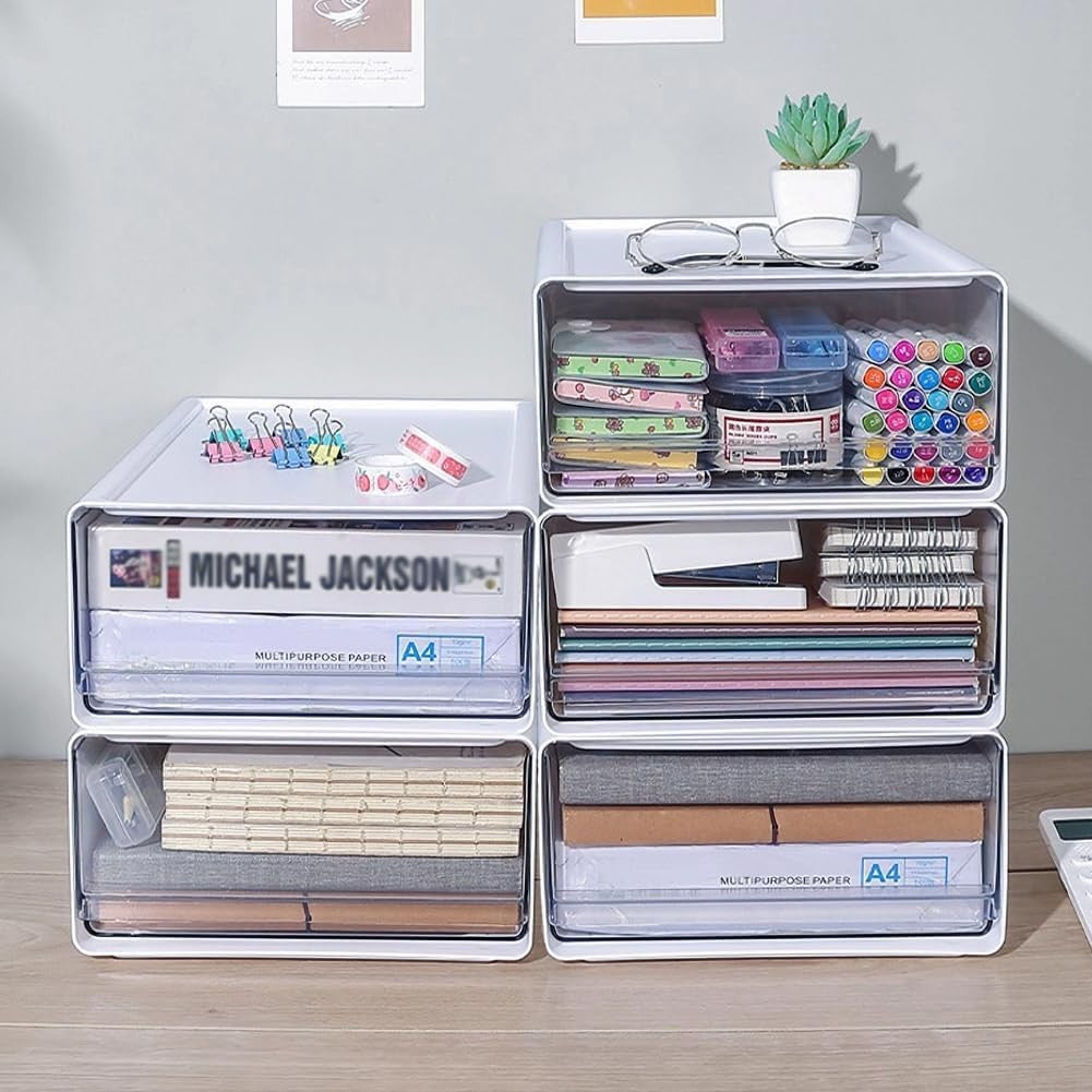 A4 Desk Drawer Organiser 2-Pack – Stackable Office Storage Box