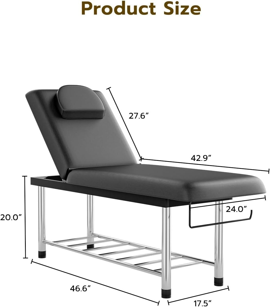 Heavy Duty Spa Massage Table Beauty Bed w/ Storage Shelf & Adjustable Backrest